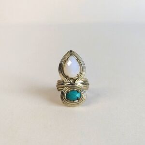 Kendra Scott Rare Yira Double Stone Gypsy Ring - sz 7¼ - 7½ *Signs of Wear*